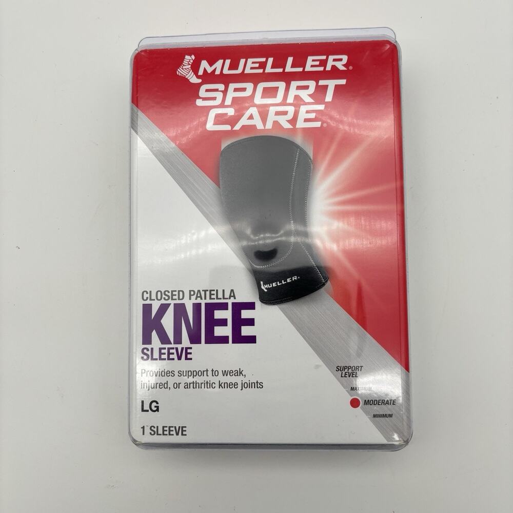 Mueller SPORT CARE Knee Sleeve Breathable Closed Patella MODERATE, Large. New.